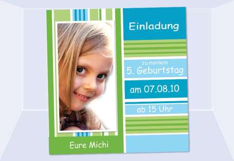 Einladung Kindergeburtstag "Michi", Fotokarte 10x10 cm