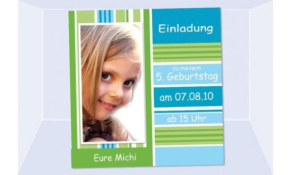 Einladung Kindergeburtstag "Michi", Fotokarte 10x10 cm