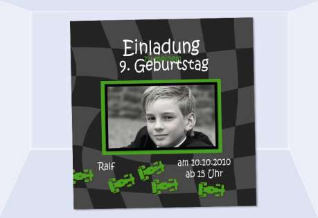 Einladung Kindergeburtstag "Autorennen", Fotokarte 10x10 cm