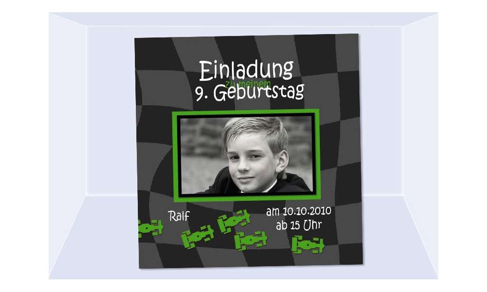 Einladung Kindergeburtstag "Autorennen", Fotokarte 10x10 cm