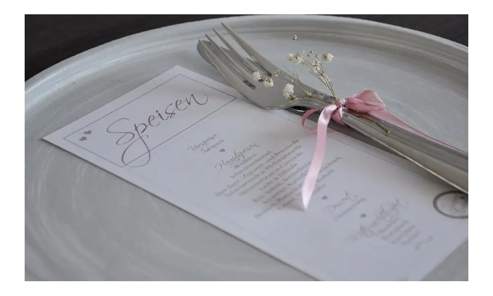 Menükarte Hochzeit "Rosa Traum" auf edlem Leinenpapier