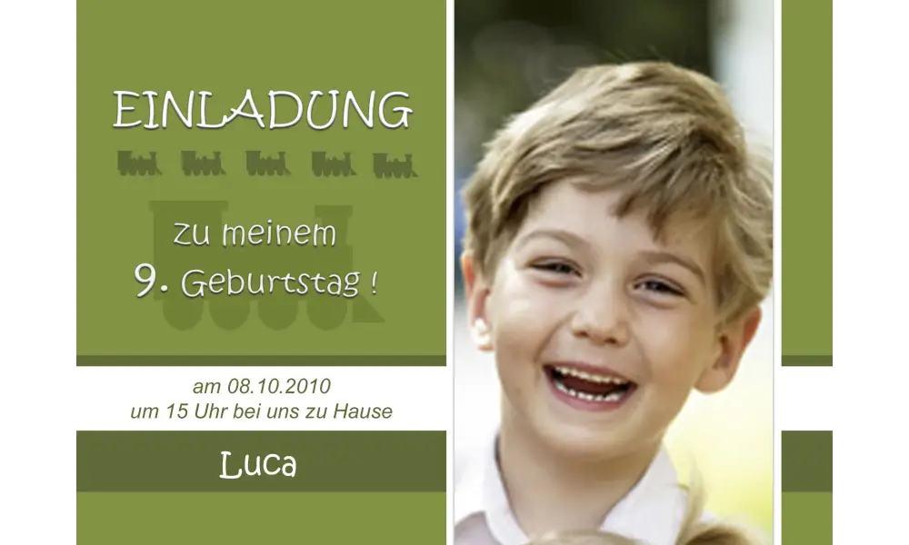 Einladung Kindergeburtstag "Eisenbahn", Fotokarte 10x15 cm, grün