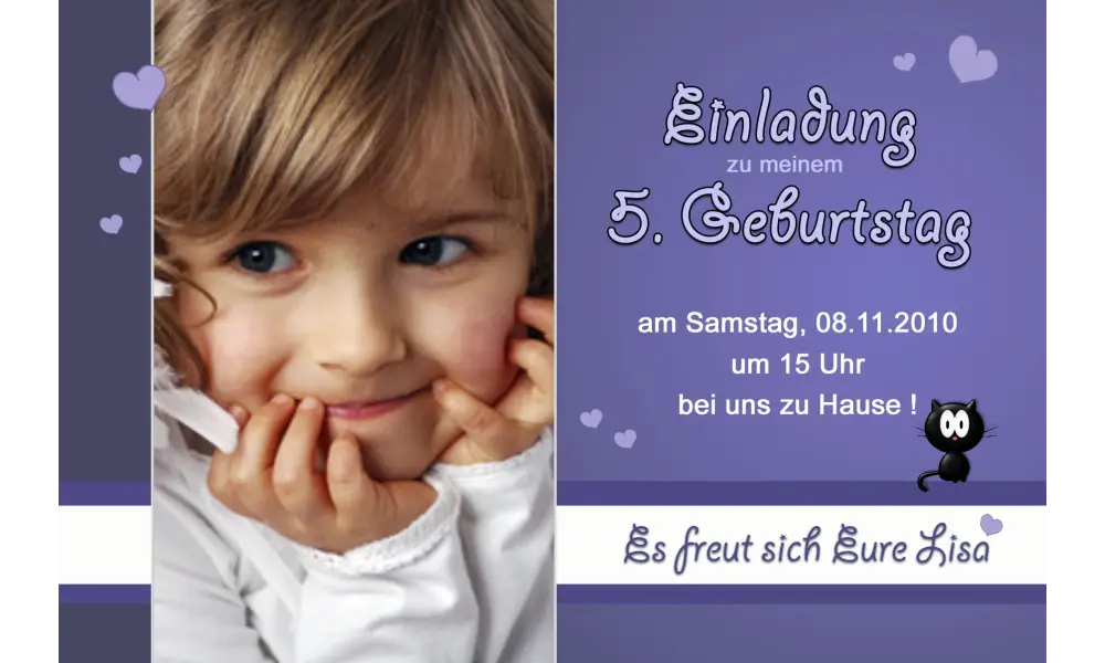 Einladung Kindergeburtstag "Mädchen", Fotokarte 10x15 cm, lila
