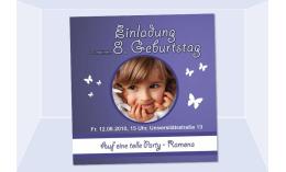 Einladung Kindergeburtstag "Schmetterling", Fotokarte 10x10 cm, lila