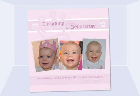 Einladung Kindergeburtstag, Mädchen, Fotokarte 12,5x12,5 cm, rosa