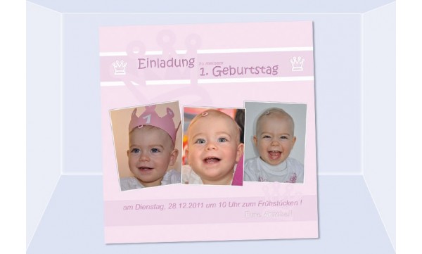 Einladung Kindergeburtstag, Mädchen, Fotokarte 12,5x12,5 cm, rosa