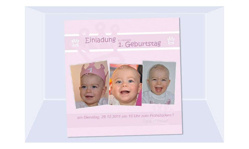 Einladung Kindergeburtstag, Mädchen, Fotokarte 12,5x12,5 cm, rosa