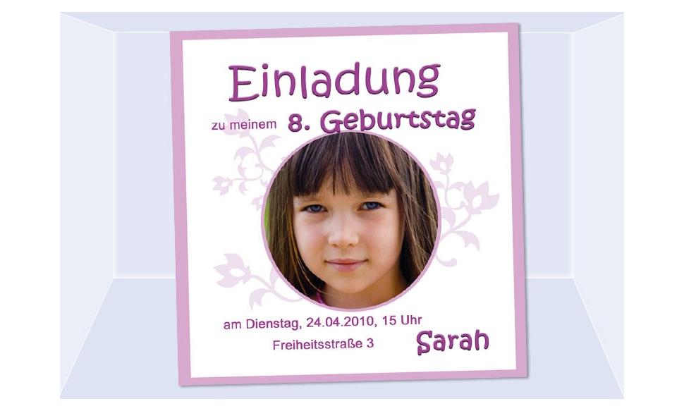 Einladung Kindergeburtstag, Mädchen, Fotokarte 12,5x12,5 cm, rosa