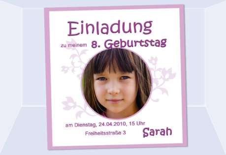 Einladung Kindergeburtstag, Mädchen, Fotokarte 12,5x12,5 cm, rosa