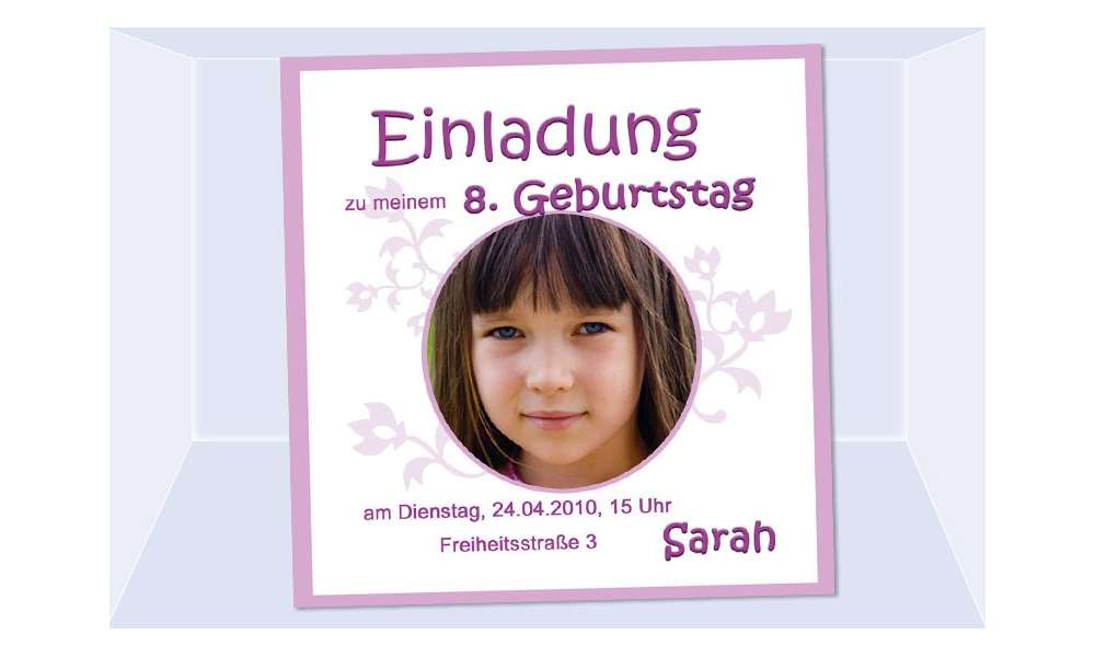 Einladung Kindergeburtstag, Mädchen, Fotokarte 12,5x12,5 cm, rosa