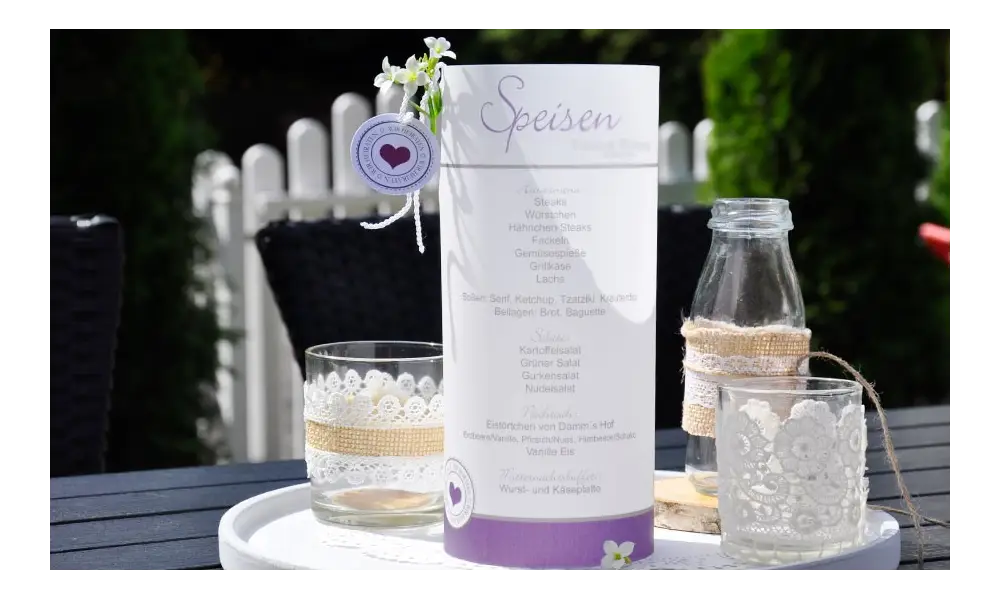 Windlicht / Transparentlicht als Menükarte, Speisekarte zur Hochzeit