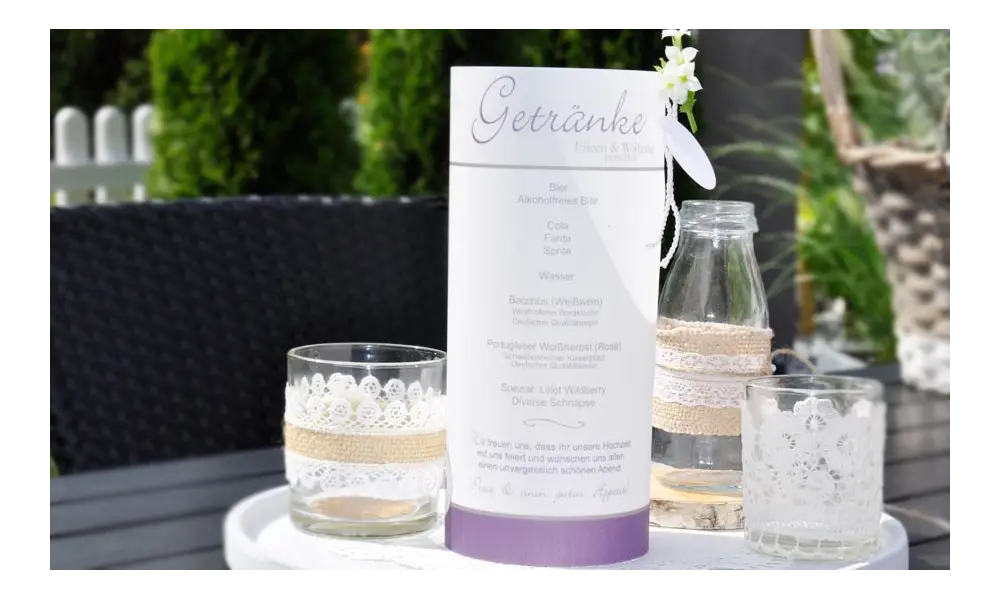 Windlicht / Transparentlicht als Menükarte, Speisekarte zur Hochzeit