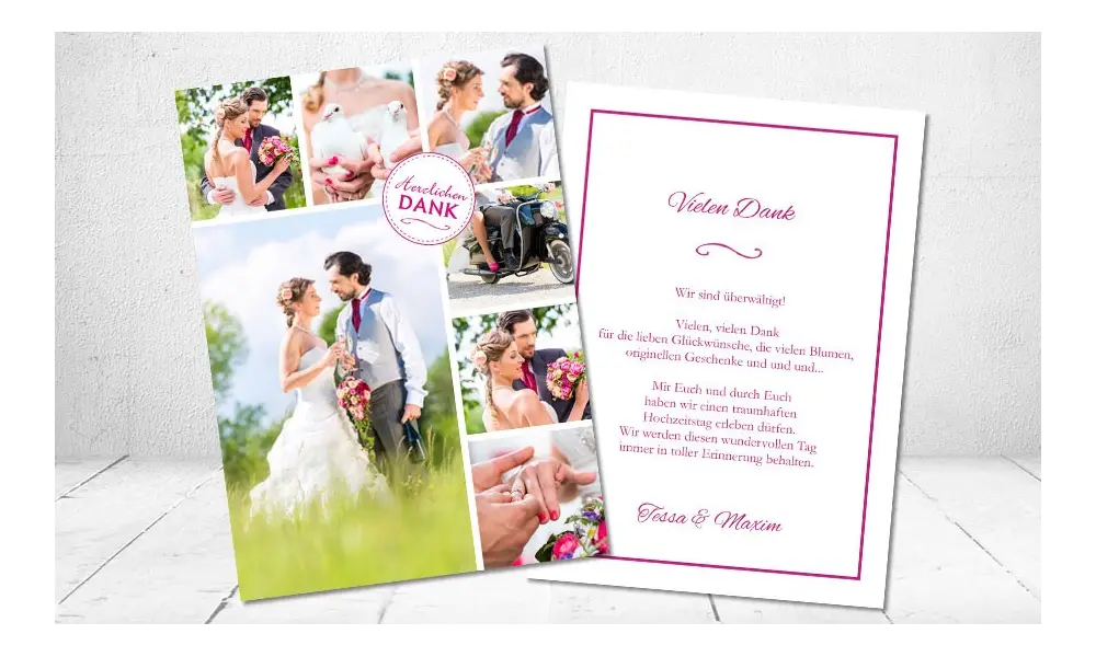 Danksagungskarten Hochzeit "Dankesbutton"