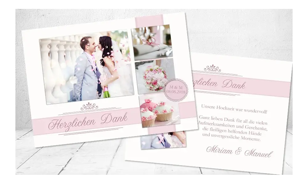 Danksagungskarte, Karte Hochzeit, "Vintage Zauber"