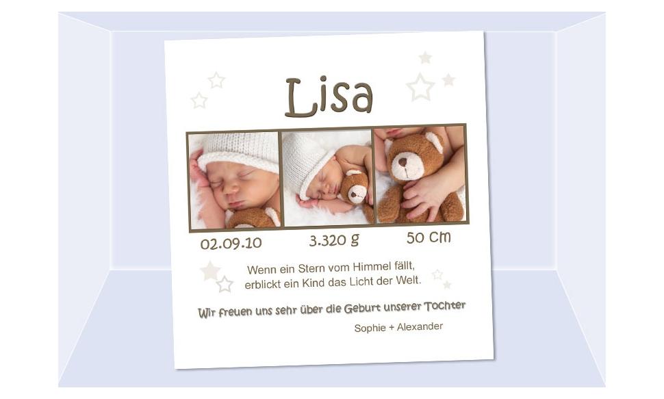 Geburtsanzeige "Sternchen", Karte Geburt, 10x10 cm, creme