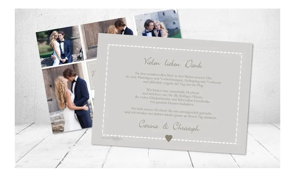 Danksagungskarte Hochzeit, "Herz" taupe