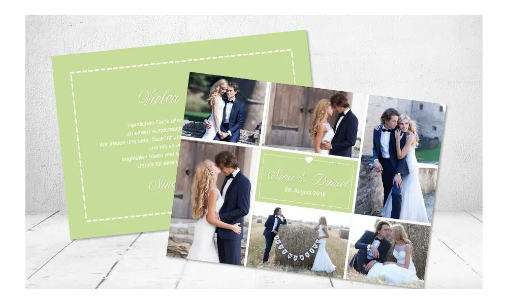 Danksagungskarte Hochzeit, "Herz" taupe