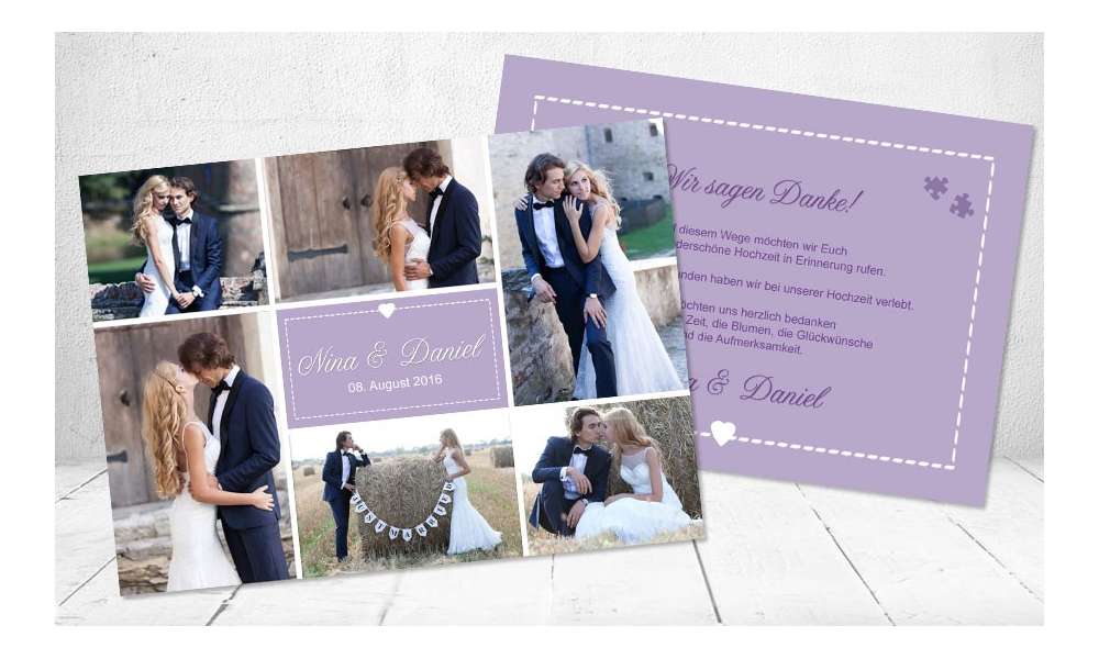 Danksagungskarte Hochzeit, "Herz" taupe