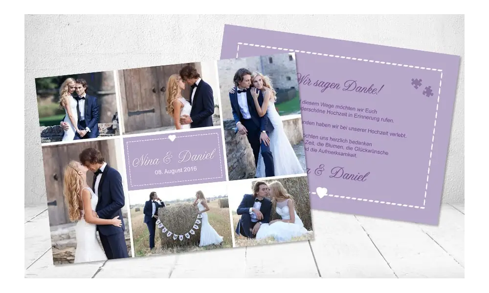 Danksagungskarte Hochzeit, "Herz" taupe