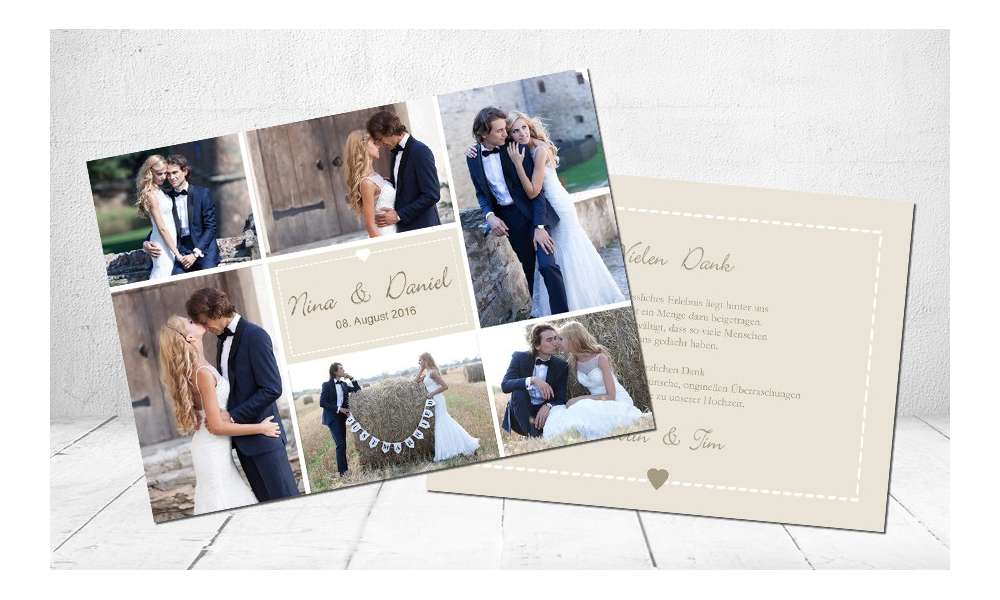 Danksagungskarte Hochzeit, "Herz" taupe