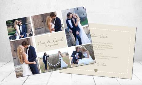 Danksagungskarte Hochzeit, "Herz" taupe