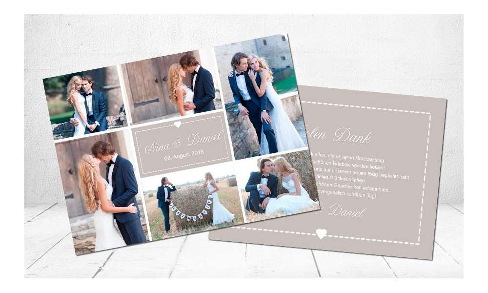 Danksagungskarte Hochzeit, "Herz" taupe
