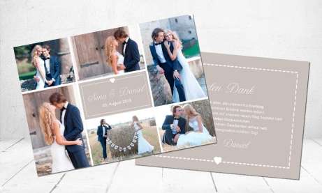 Danksagungskarte Hochzeit, "Herz" taupe