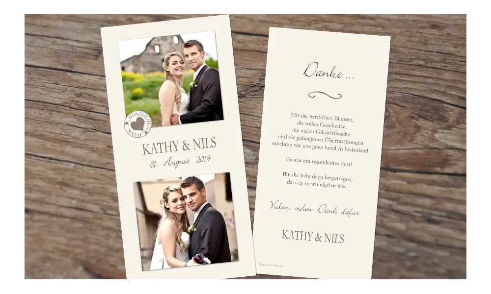 Danksagungskarte Hochzeit Collage, creme