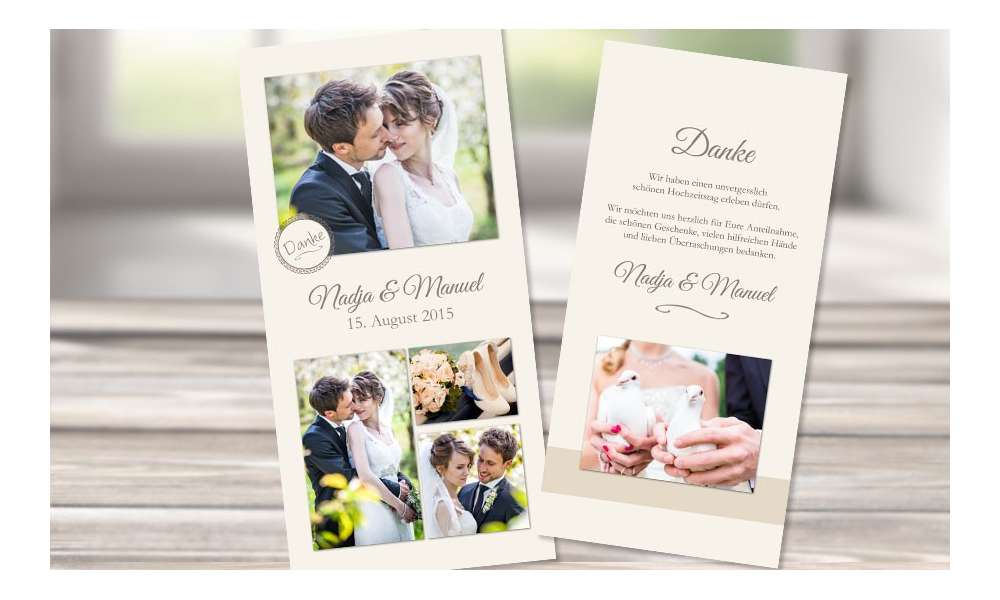 Danksagungskarte Hochzeit Collage, creme