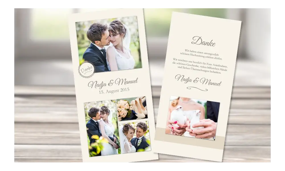 Danksagungskarte Hochzeit Collage, creme