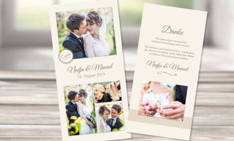 Danksagungskarte Hochzeit Collage, creme