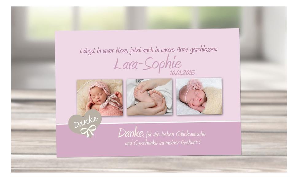 Danksagung Geburt "Lena", Geburtskarte, 10x15 cm, rosa