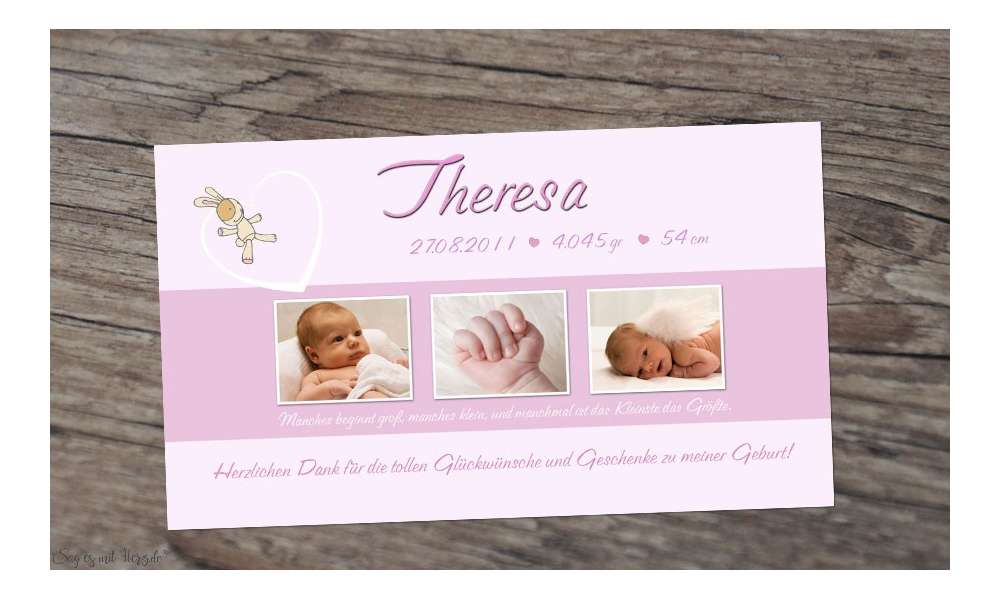 Dankeskarte Geburt Baby Mädchen