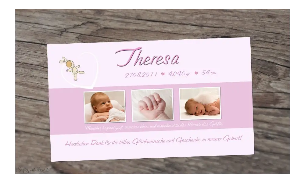 Dankeskarte Geburt Baby Mädchen