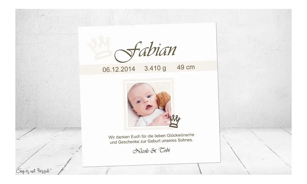 Dankeskarte Geburt Baby weiß beige