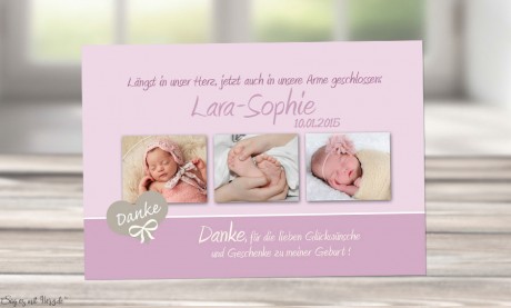 Danksagung Geburt "Lena", Geburtskarte, 10x15 cm, rosa