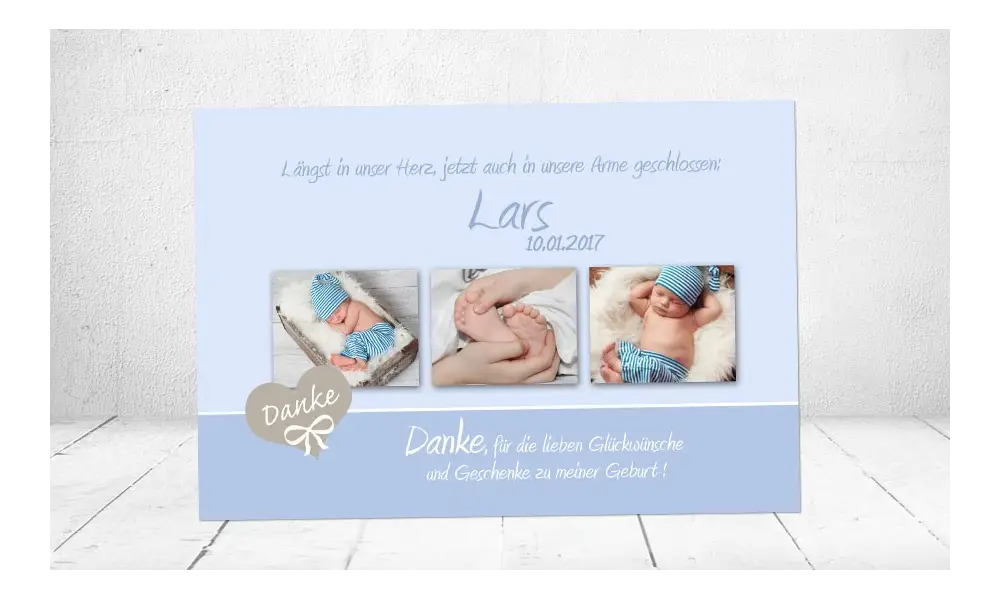 Danksagung Geburt Baby hellblau Junge