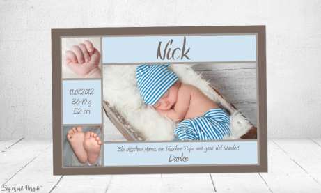 Danksagung Geburt Baby Vintage braun-blau