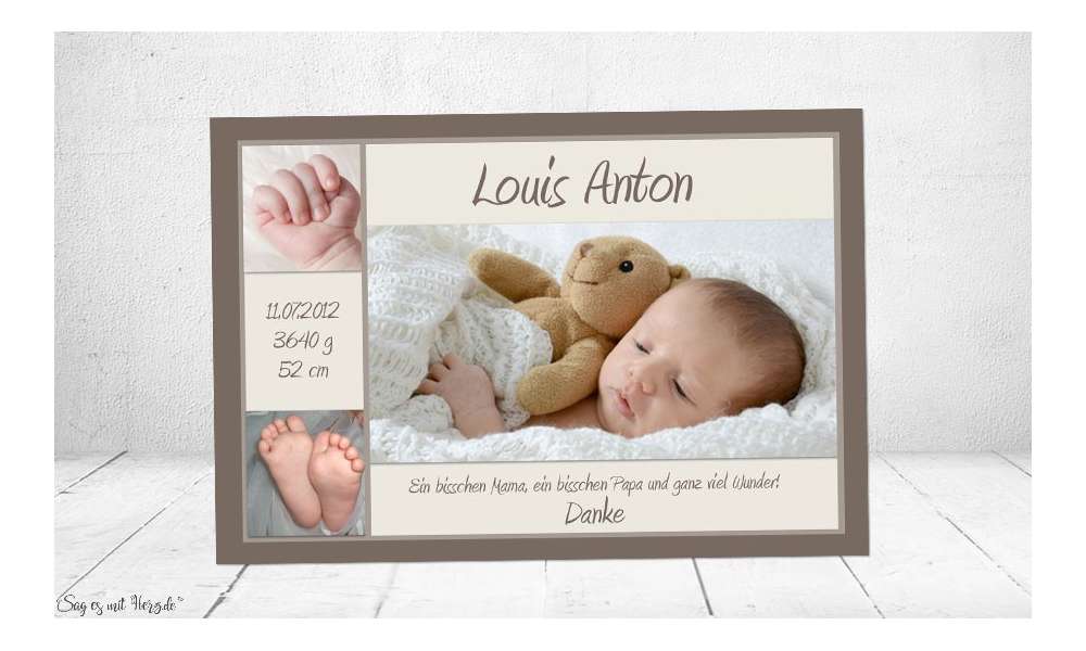 Danksagung Geburt Baby braun-creme