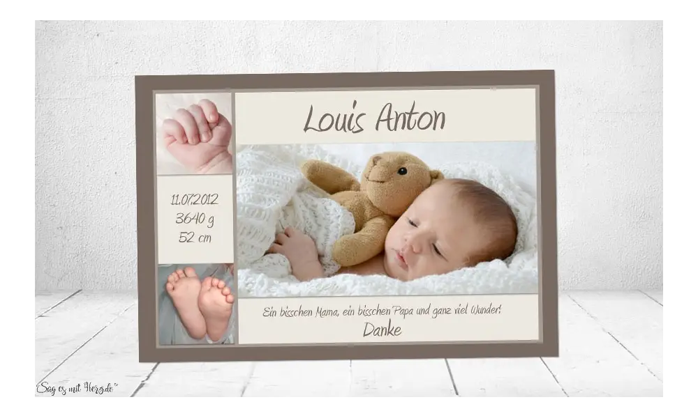 Danksagung Geburt Baby braun-creme