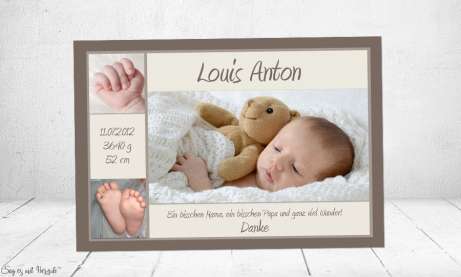 Danksagung Geburt Baby braun-creme