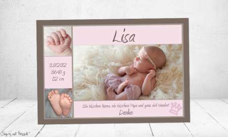 Danksagung Geburt Baby braun-rosa Vintage Mädchen