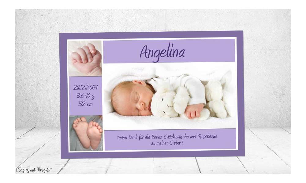 Danksagung Geburt Baby lila
