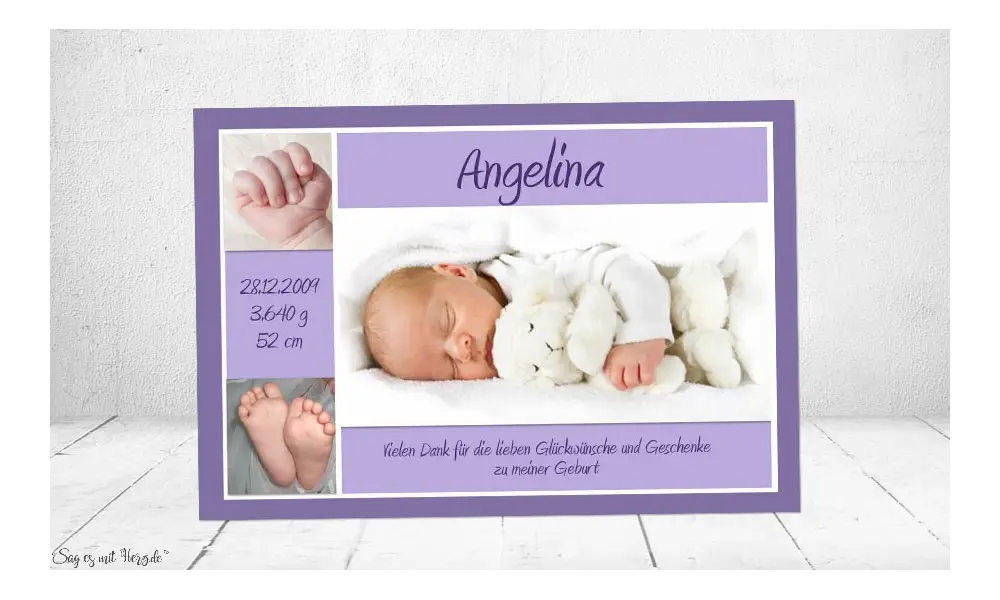 Danksagung Geburt Baby lila