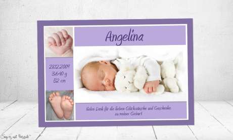 Danksagung Geburt Baby lila