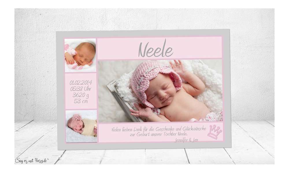 Danksagung Geburt Baby rosa Mädchen