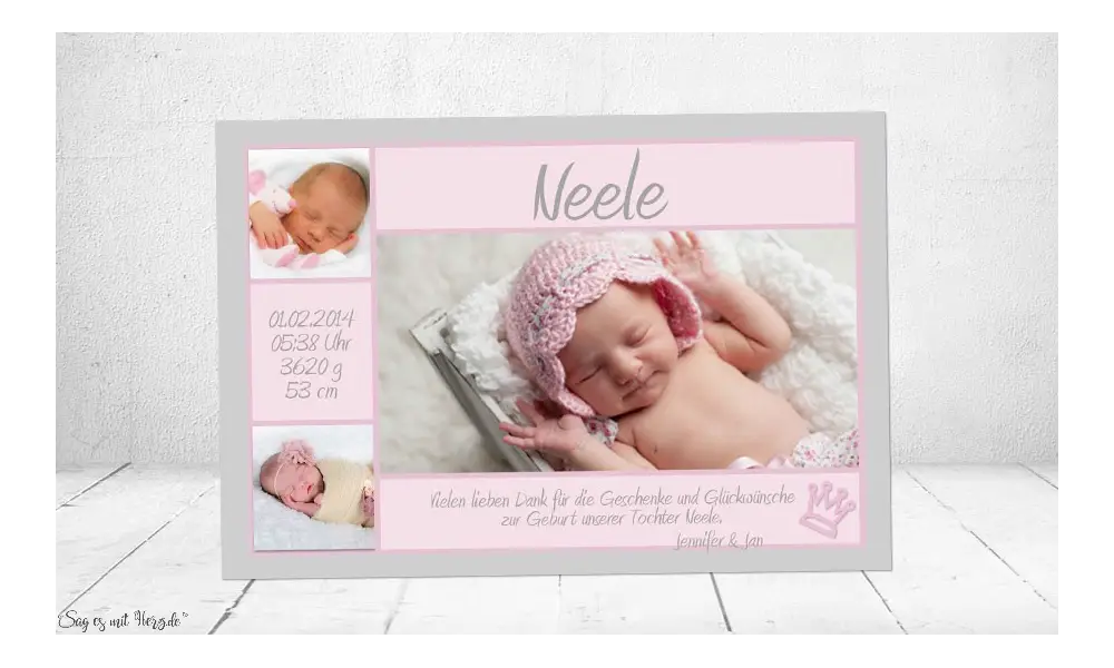 Danksagung Geburt Baby rosa Mädchen