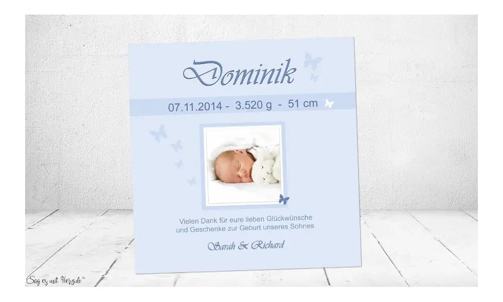 Danksagung Geburt Baby hellblau Junge