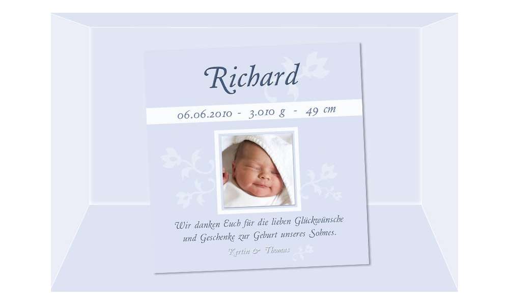 Danksagung Geburt "Richhard", Geburtskarte, 10x10 cm, hellblau Danksagung Geburt "Richhard", Geburtskarte, 10x10 cm, hellblau