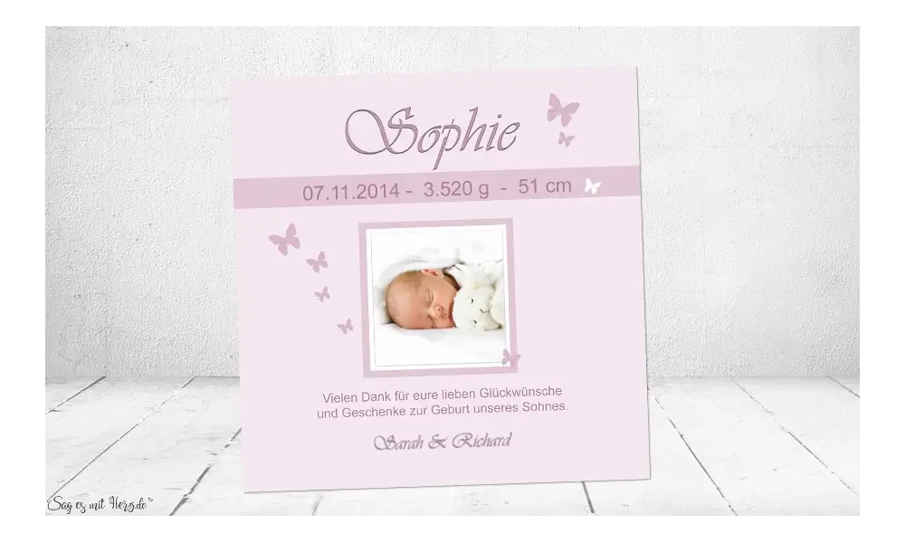 Danksagung Geburt Baby rosa Mädchen
